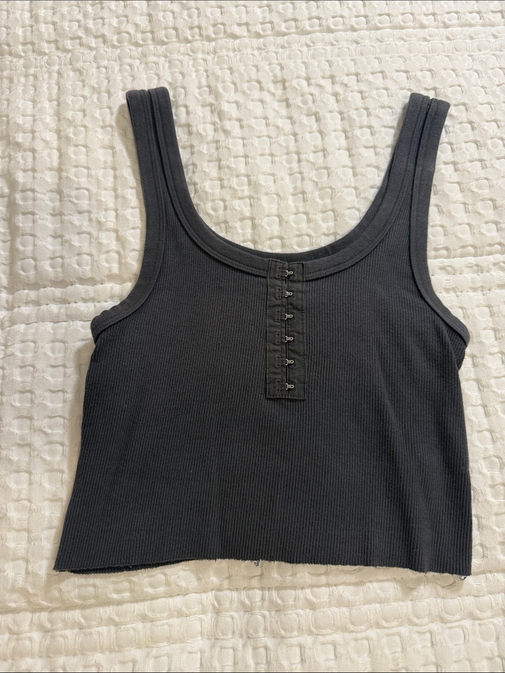 aerie Charcoal Ribbed Crop Tank with Hook-and-Eye Front